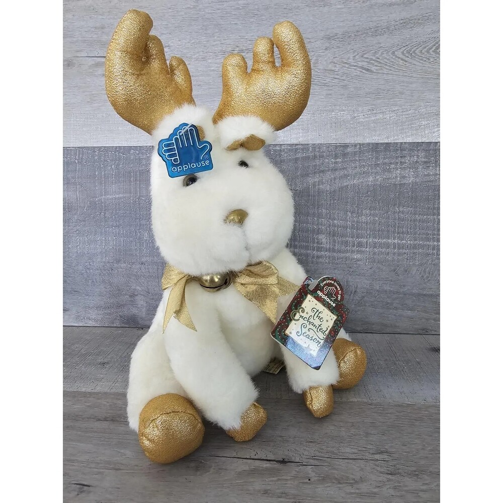 Applause Vtg Golden Wishes White & Gold Moose 12" Plush Stuffed Animal Toy New